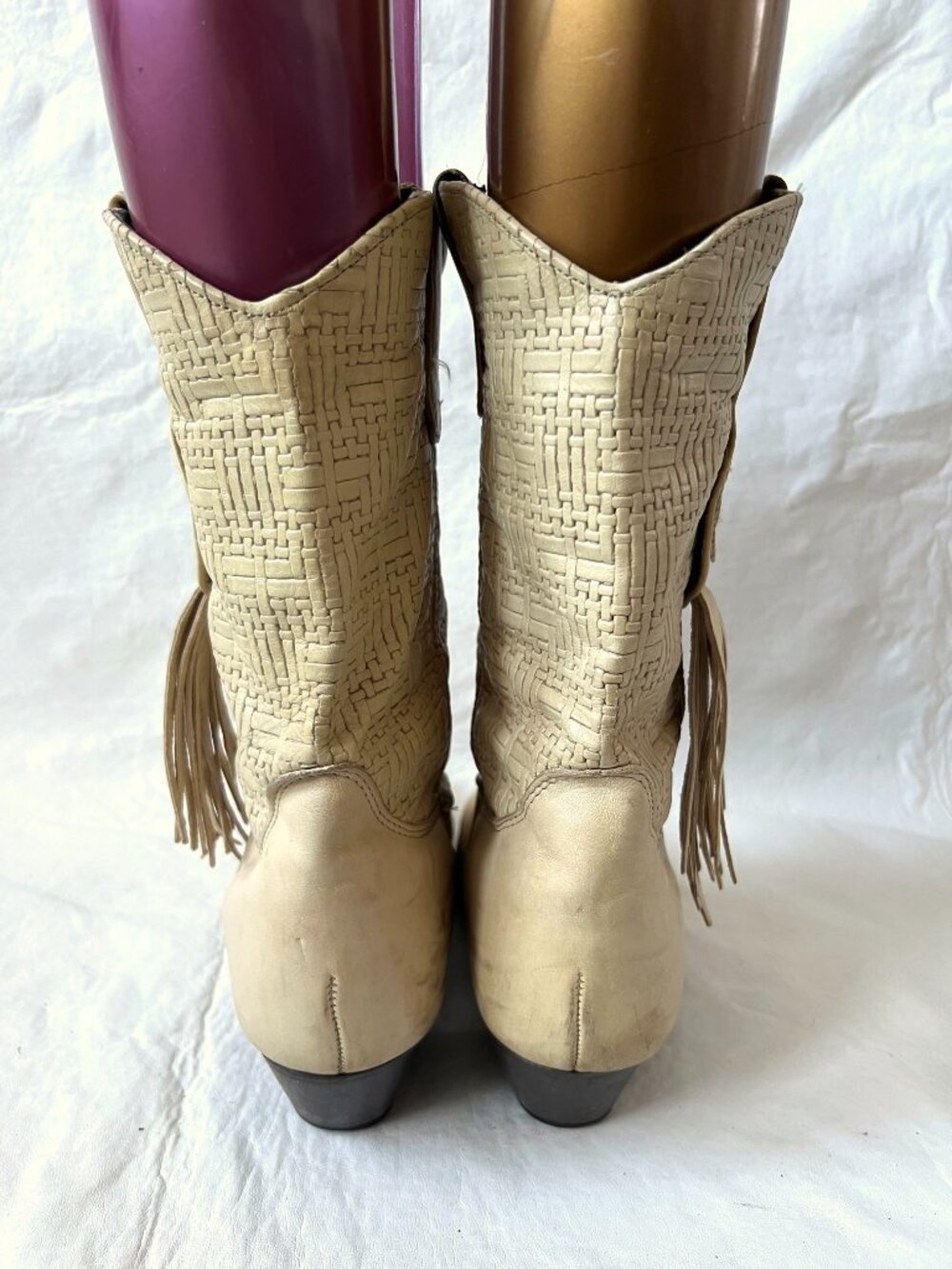 Vintage western boots Laredo cream leather basket weave womens 10 almond toe - Picture 4 of 15